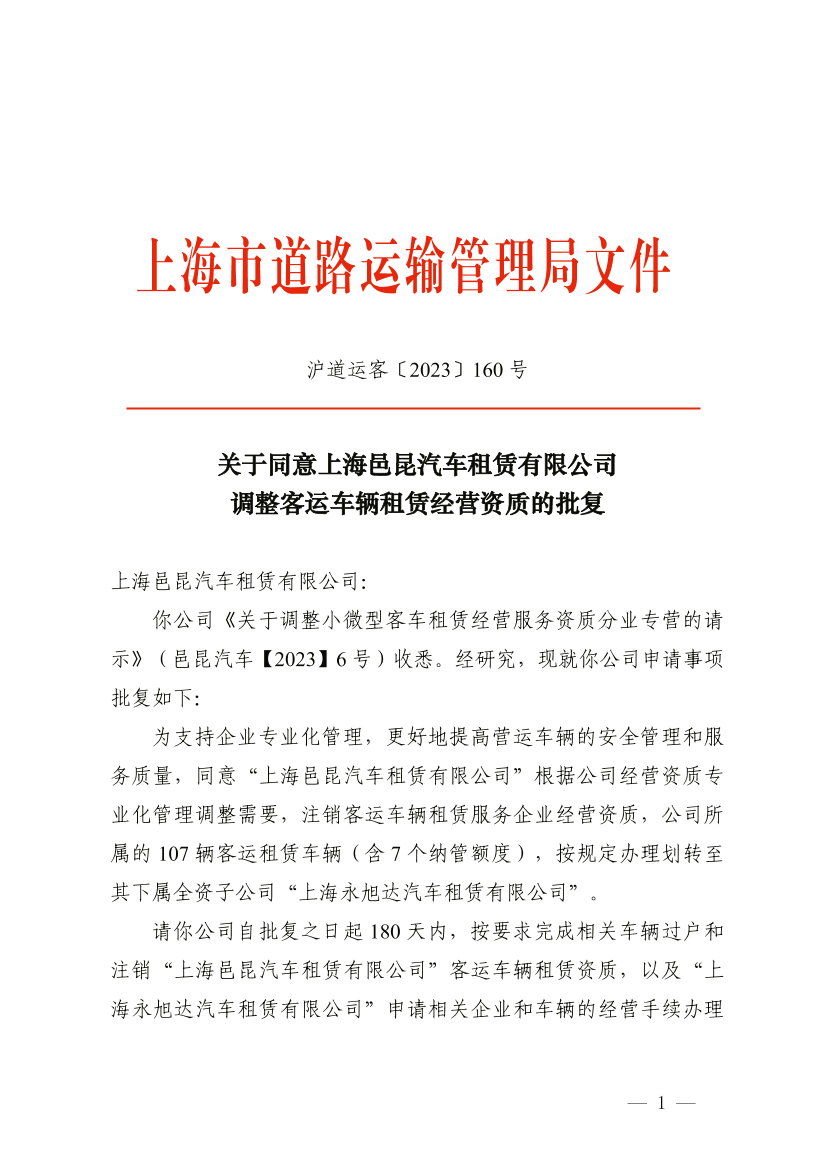 关于同意上海邑昆汽车租赁有限公司调整客运车辆租赁经营资质的批复.pdf