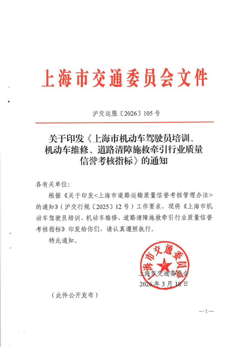 关于印发《上海市机动车驾驶员培训、机动车维修、道路清障施救牵引行业质量信誉考核指标》的通知.pdf