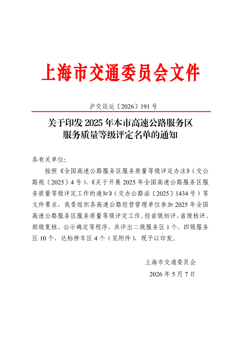 关于印发2025年本市高速公路服务区服务质量等级评定服务区名单的通知 (红头).pdf